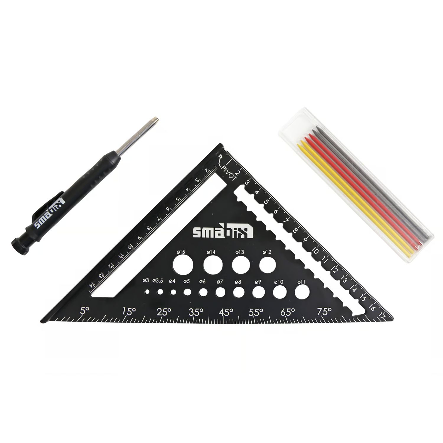 SMABIX Zimmermannswinkel, schwarz eloxiert, mit Tieflochmarker