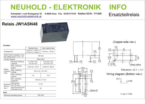 Power Relais JW1ASN48, Spule 48VDC, 1-polig EIN
