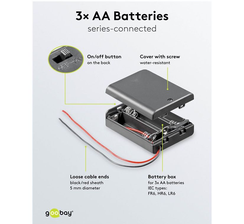 Kunststoff-Batteriehalterbox 3 x UM 3 mit Schalter