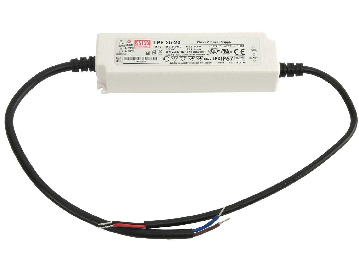 Schaltnetzteil, MEAN WELL, LPF-25-20, 20 V-/1,25 A, Gebrauchtware