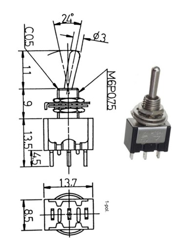 Miniatur Kippschalter 1-polig EIN/AUS/EIN 5er Pkg.
