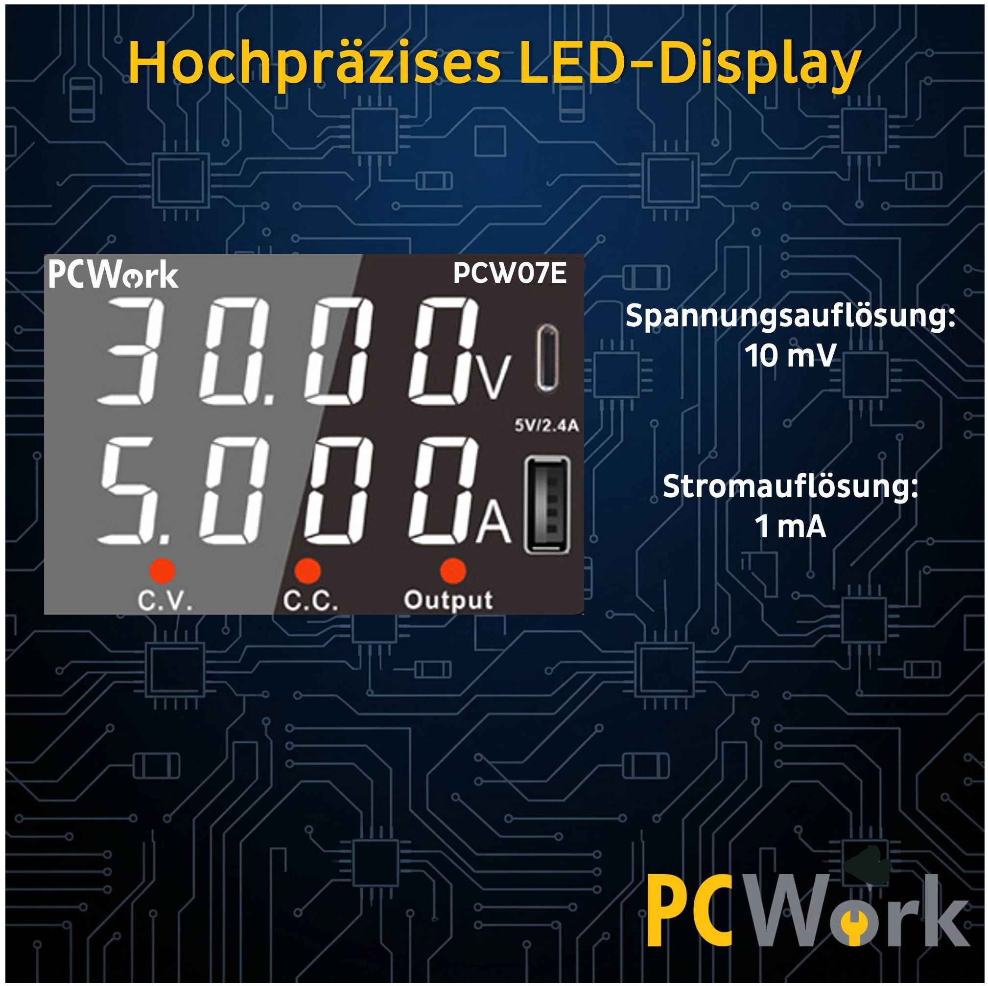 Labornetzteil 0-30V / 5A DC | 150W regelbares Netzgerät mit USB & Typ-C
