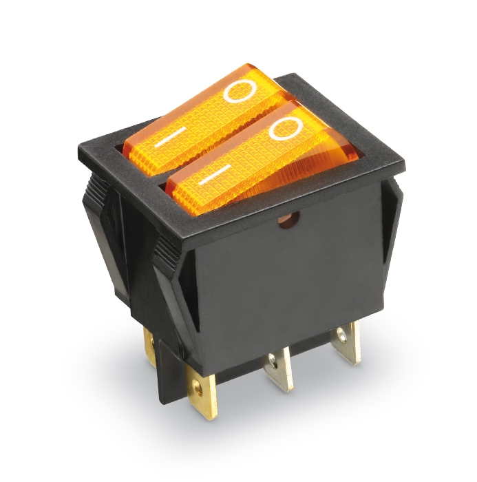 Doppel-Wippenschalter beleuchtet je 1-polig EIN 250V~/15A