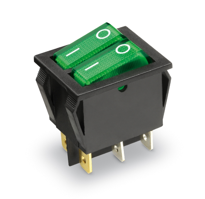 Doppel-Wippenschalter beleuchtet je 1-polig EIN 250V~/15A
