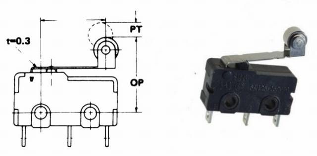 Micro-Schalter 5A/250V~ mit Rollen-Hebel