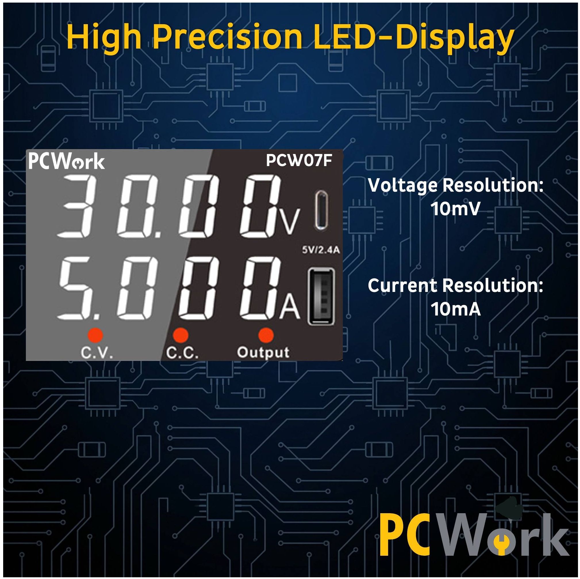 Labornetzteil 0-30V / 10A DC | 300W regelbares Tischnetzgerät mit USB & Typ-C
