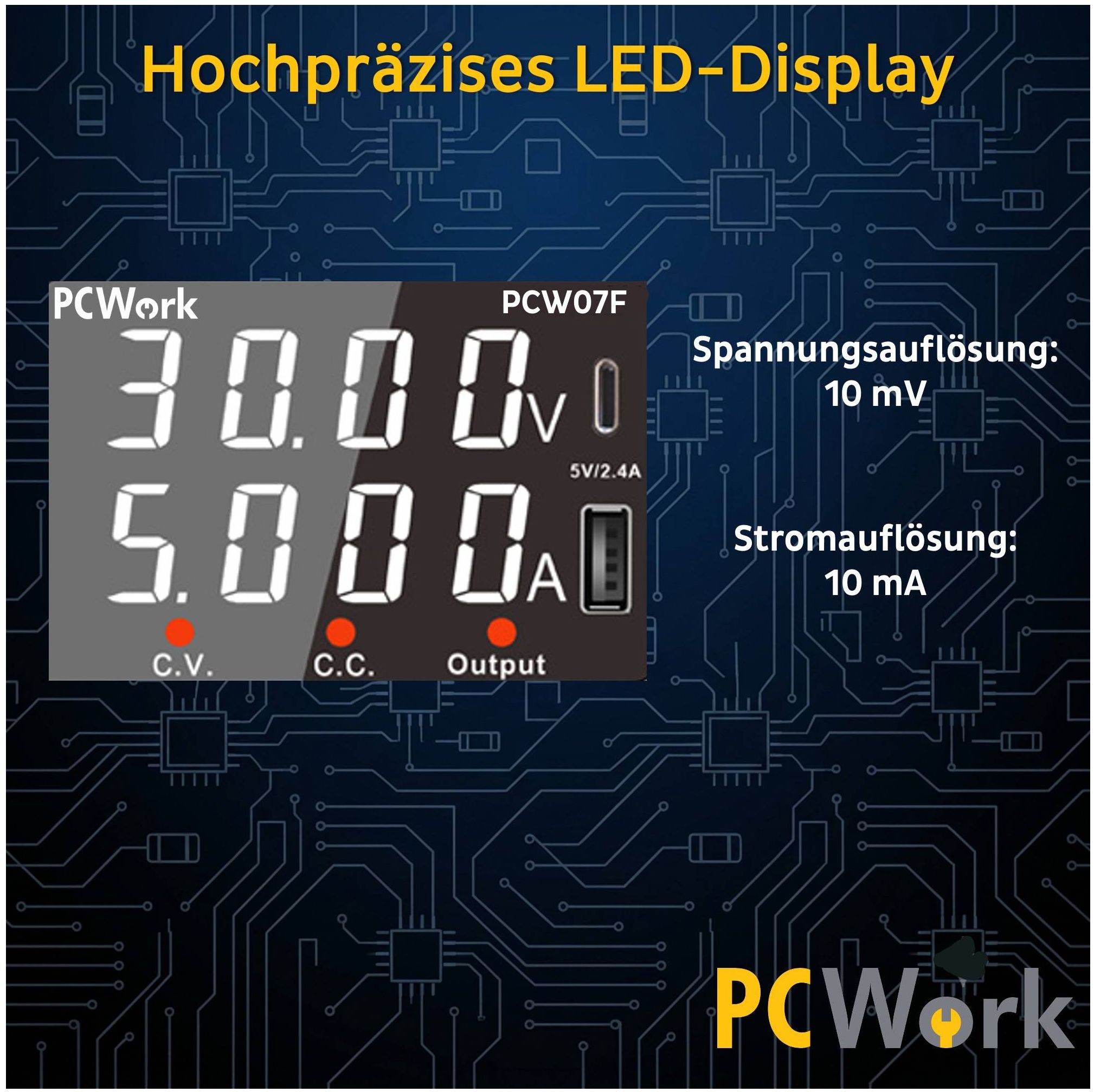 Labornetzteil 0-30V / 10A DC | 300W regelbares Tischnetzgerät mit USB & Typ-C