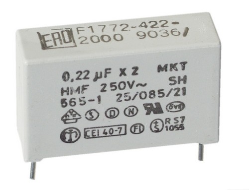 Entstör-Kondensator MKT 0,22 µF X2 HMF 250 V~