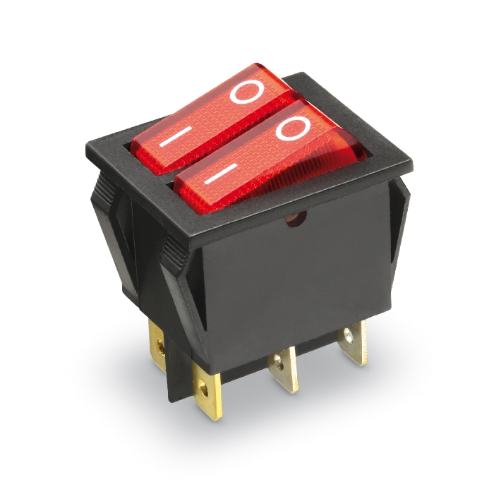Doppel-Wippenschalter beleuchtet je 1-polig EIN 250V~/15A