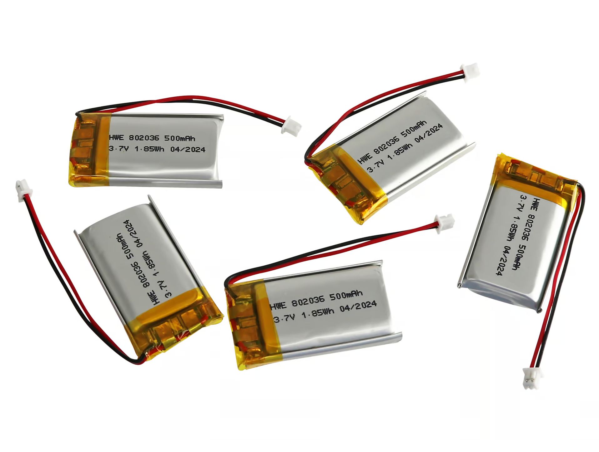 Lithium-Polymer-Akku SP802036P, 3,7 V/500 mAh, 5 Stück