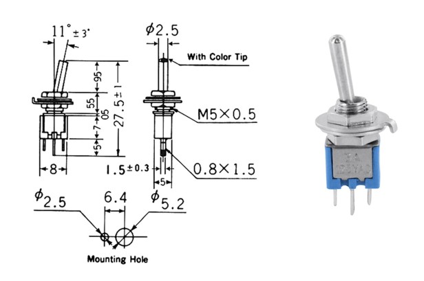 Sub-Miniatur Kippschalter 1-polig UM