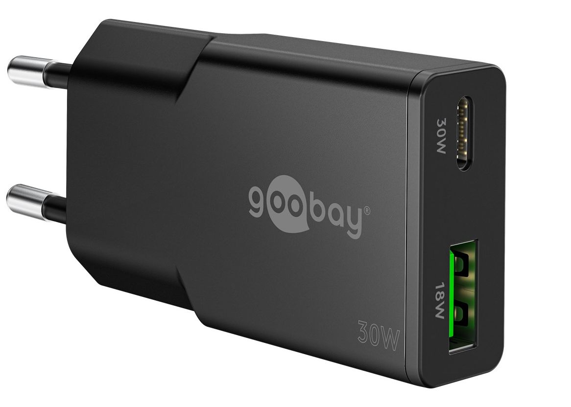 USB-C™ PD GaN Dual-Schnellladegerät 30 W Slim schwarz