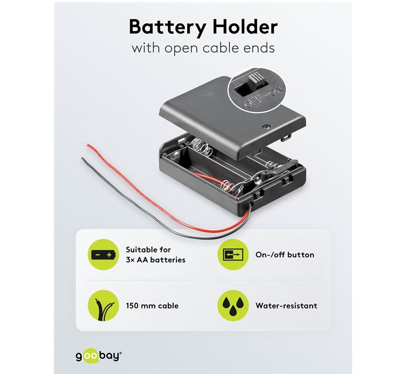 Kunststoff-Batteriehalterbox 3 x UM 3 mit Schalter