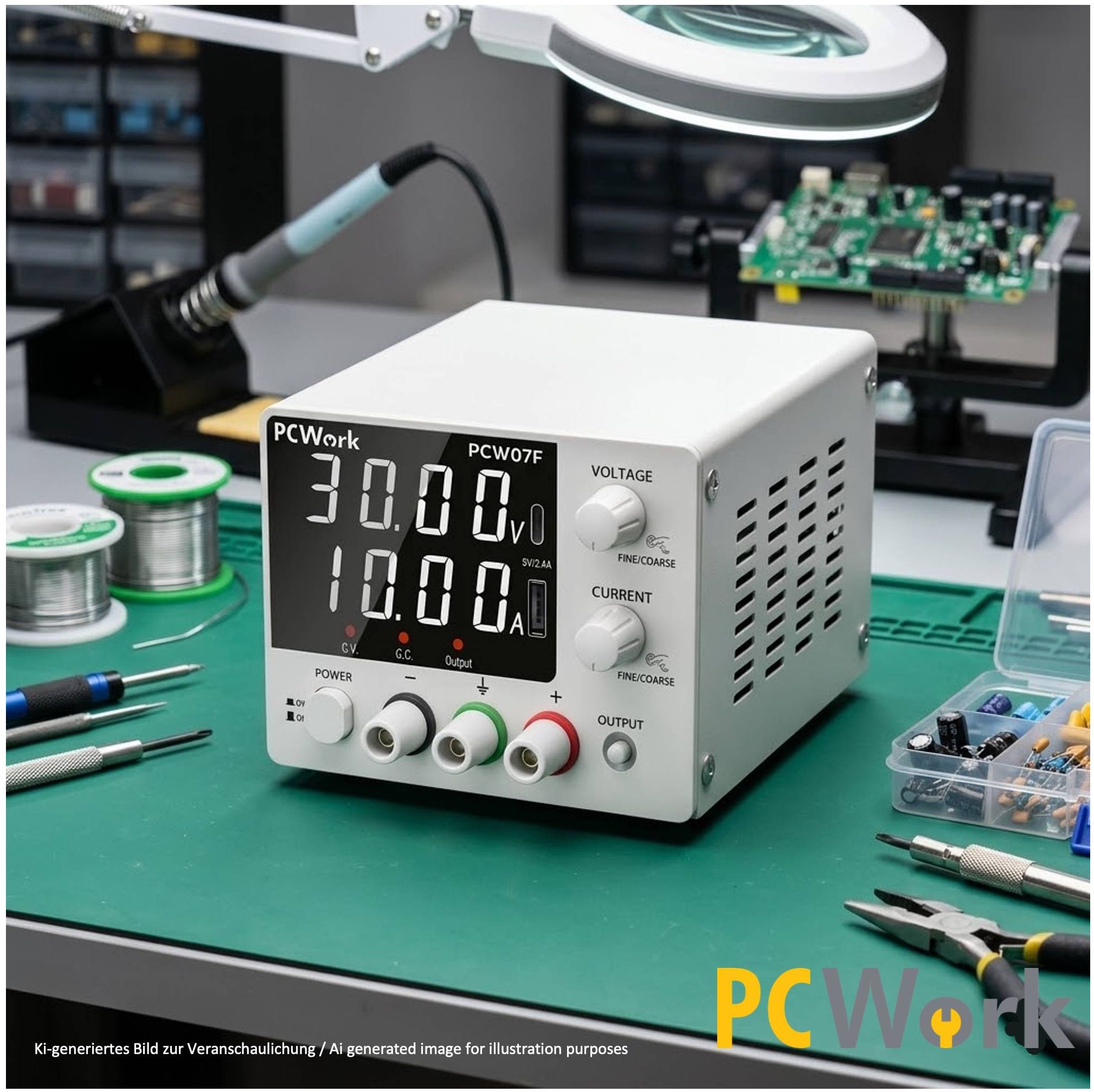 Labornetzteil 0-30V / 10A DC | 300W regelbares Tischnetzgerät mit USB & Typ-C