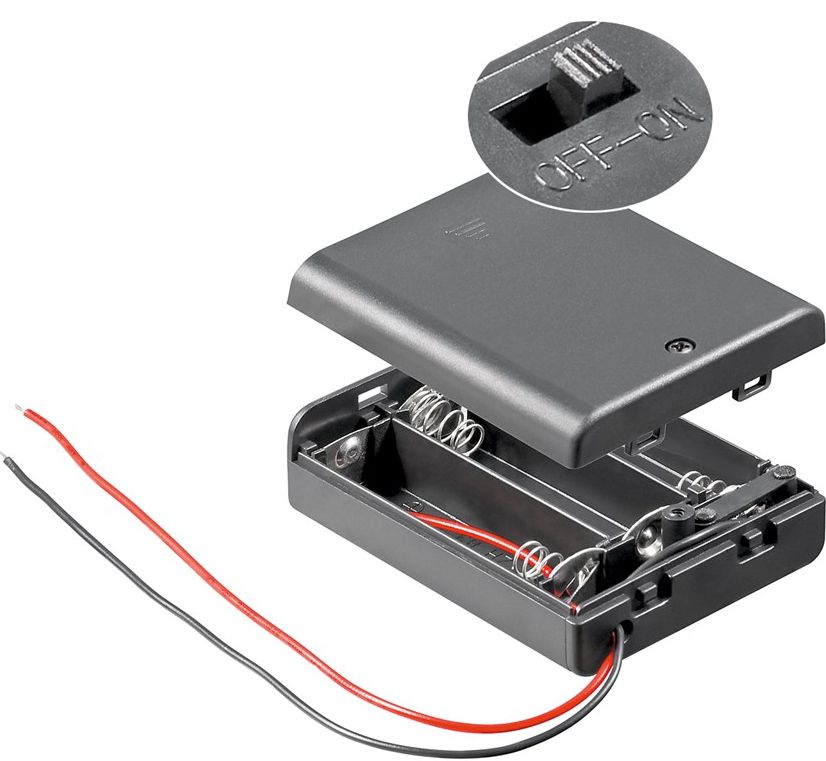 Kunststoff-Batteriehalterbox 3 x UM 3 mit Schalter