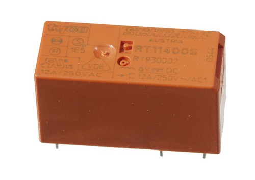 Printrelais RT114006, Spule 6V-, 1-polig UM 12A/250V~