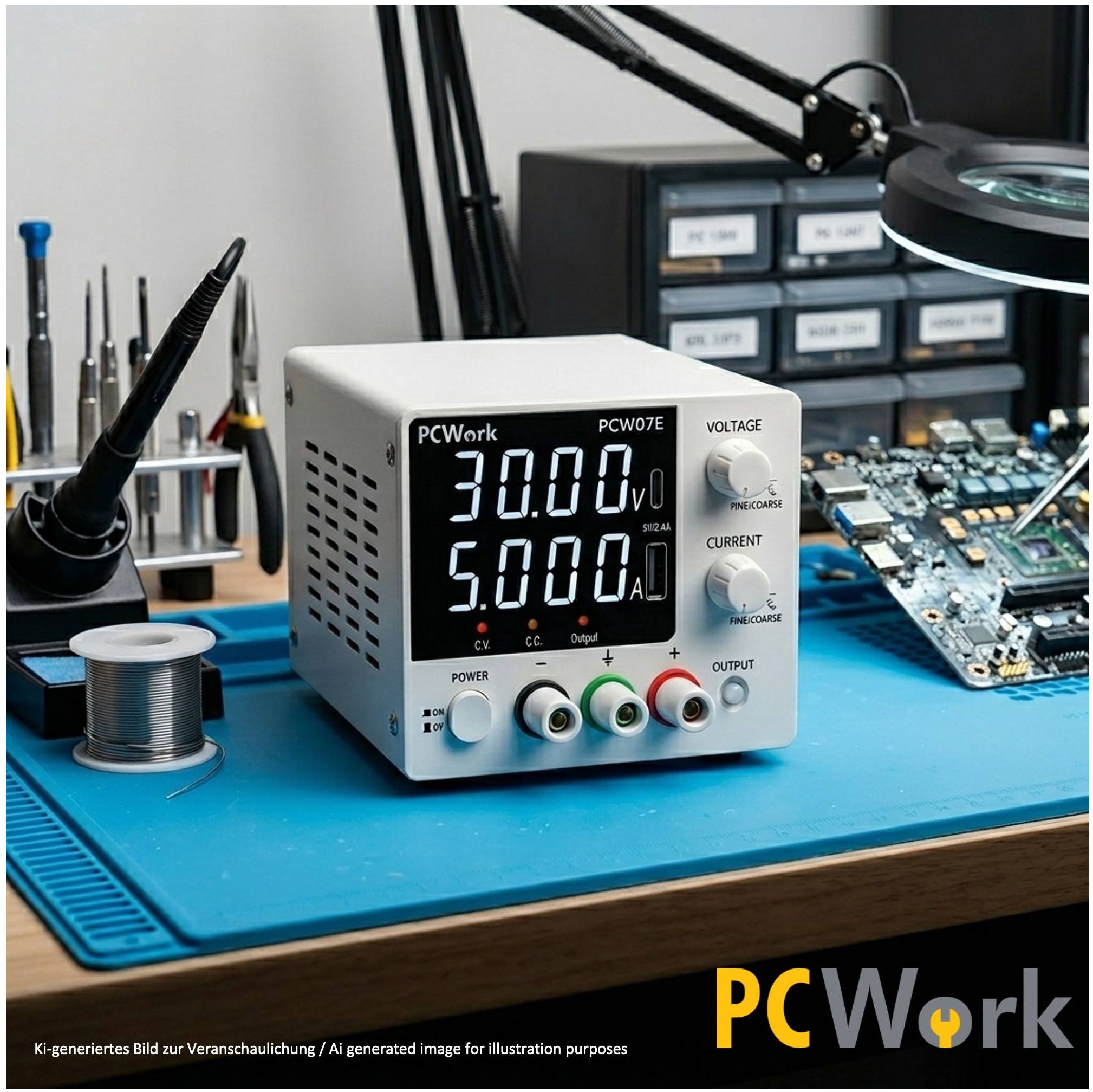 Labornetzteil 0-30V / 5A DC | 150W regelbares Netzgerät mit USB & Typ-C