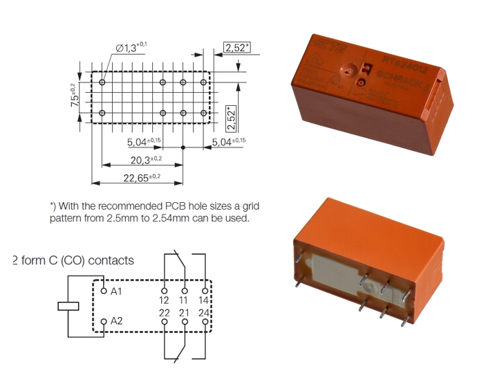 Kartenrelais Spule 12V-/360R, 2-polig UM 8A/250V~